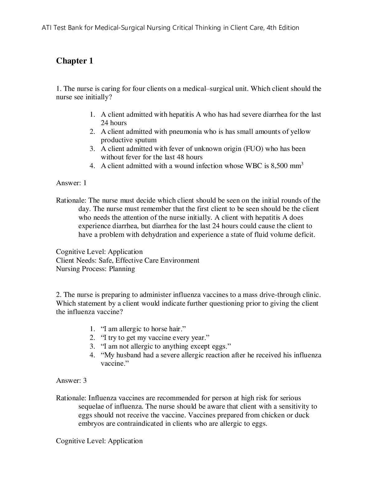 Preview image for Test Bank for Medical-Surgical Nursing Critical Thinking in Client Care, 4th Edi